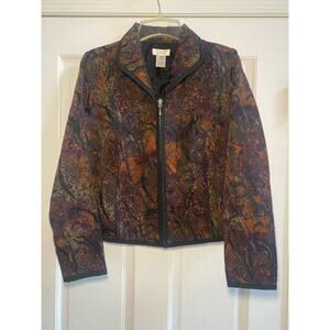 Christopher & Banks Womens Black Rust Tapestry Zipper Reversible Blazer Size S